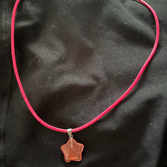 Hand Crafted Pink Star Cherry Quartz Corded Medallion Necklace Gemstone Handmade - Picture 2 of 3